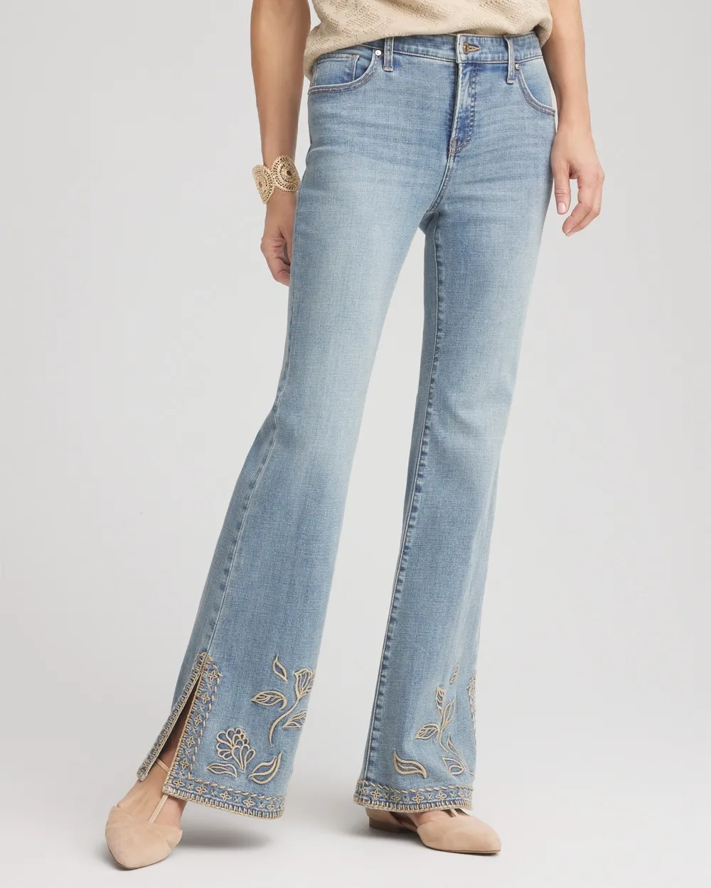 Embroidered Hem Flare Jeans