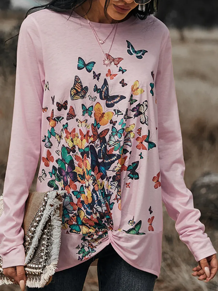 Long Sleeves Crew Neck Printed Casual T-shirt