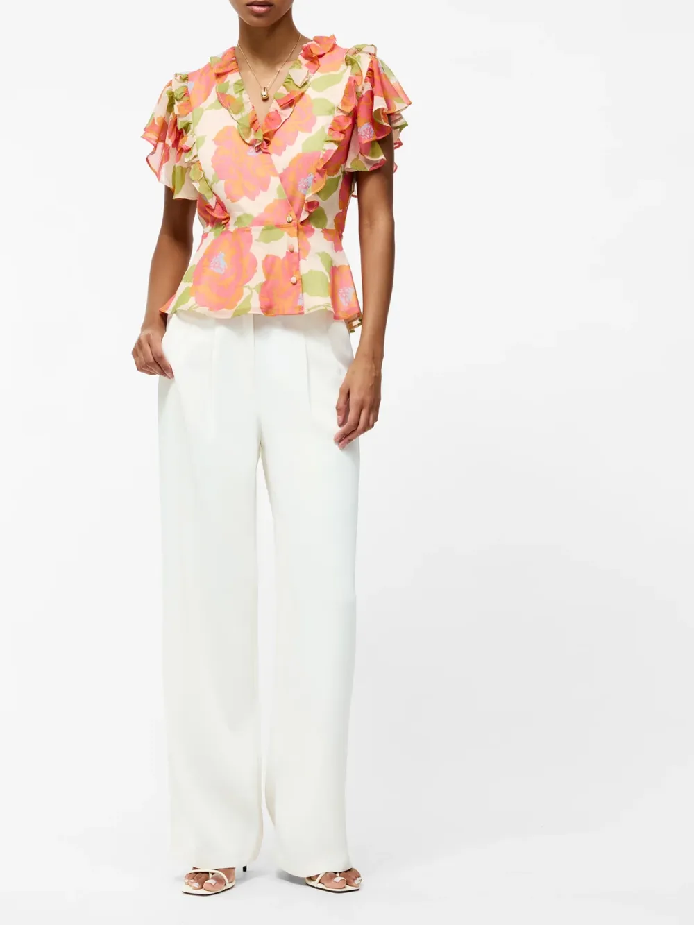 Breathable V-Neck Cropped Top With Ruffled Sleeves