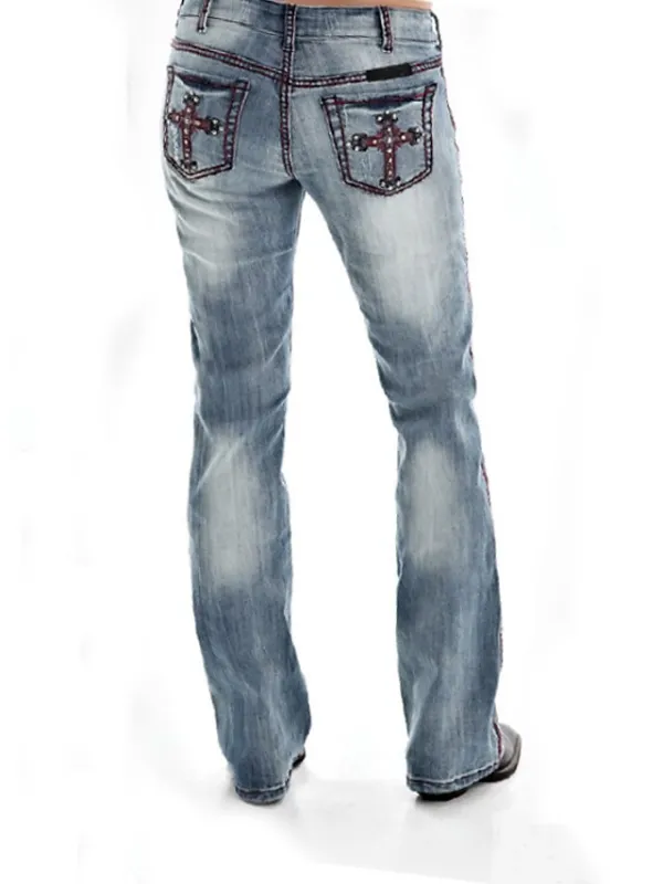 Women‘s Low Rise Jeans Pants Trousers Full Length Denim Micro-elastic Mid Waist Basic Halloween Daily Blue S M Spring, Fall, Winter, Summer