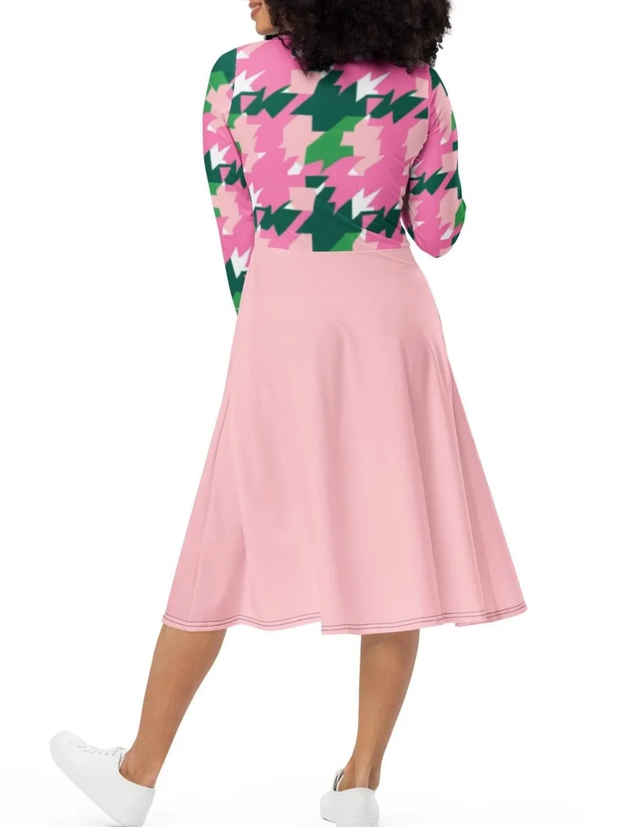 Houndstooth Long Sleeve Dress