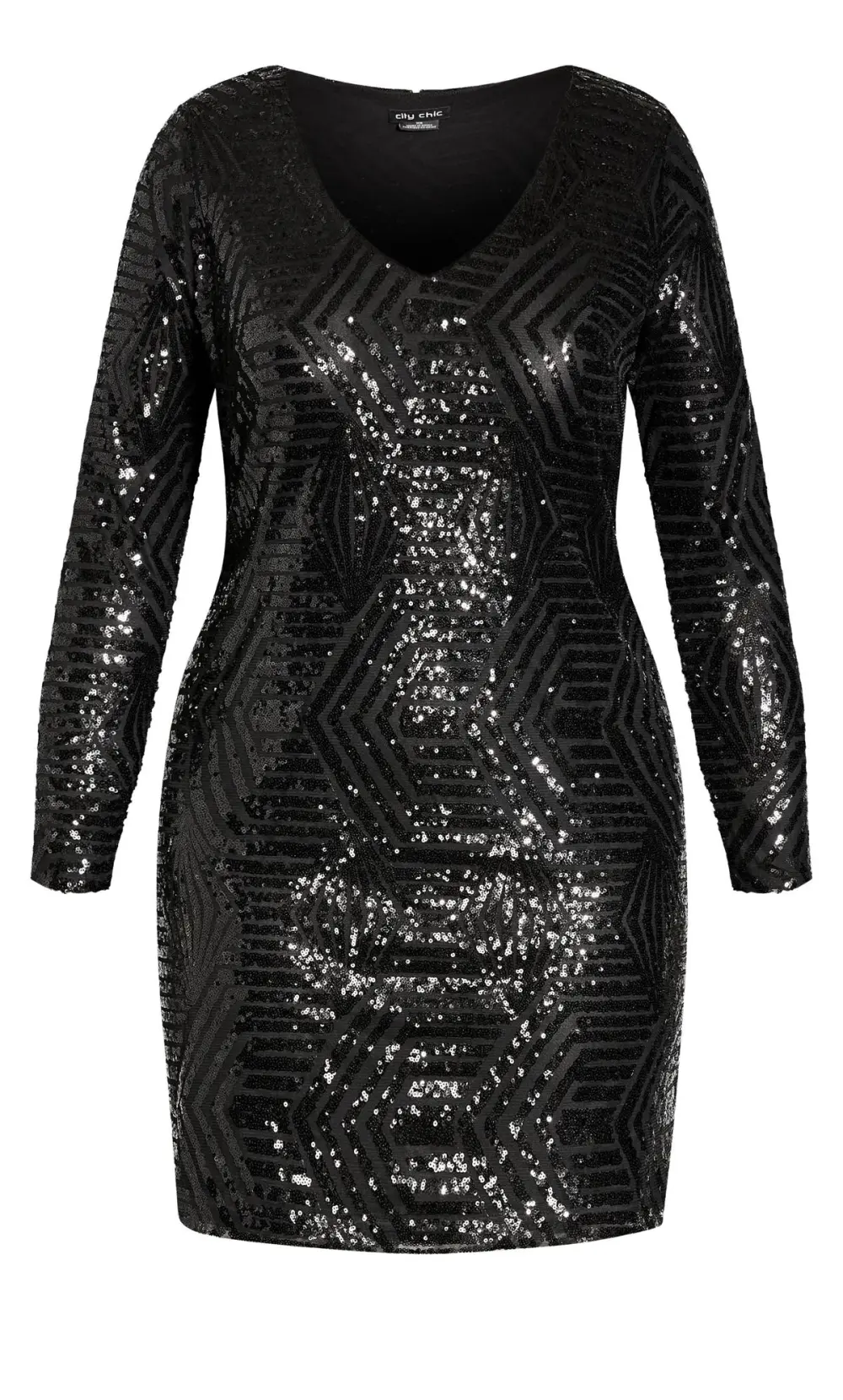Evans Black Geometric Sequin Mini Dress