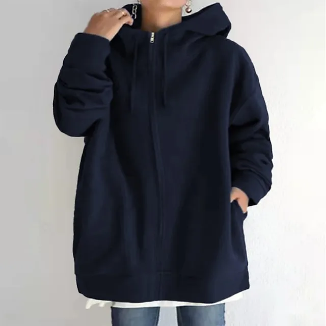 Women's Winter Jacket Hoodie Coat Solid Color Sport Causal Long Sleeve Hoodie Regular Winter Fall Deep Purple Grass Green Black M L XL