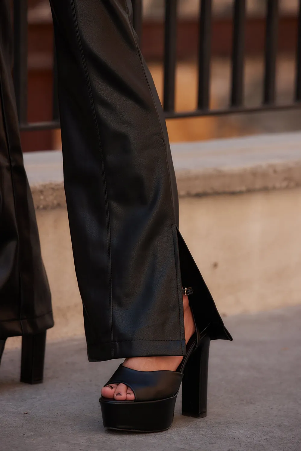 Black Vegan Leather Flare Pants