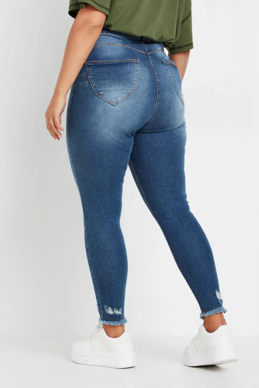YOURS Curve Blue Distressed AVA Lift and Shape Stretch Skinny Jeans