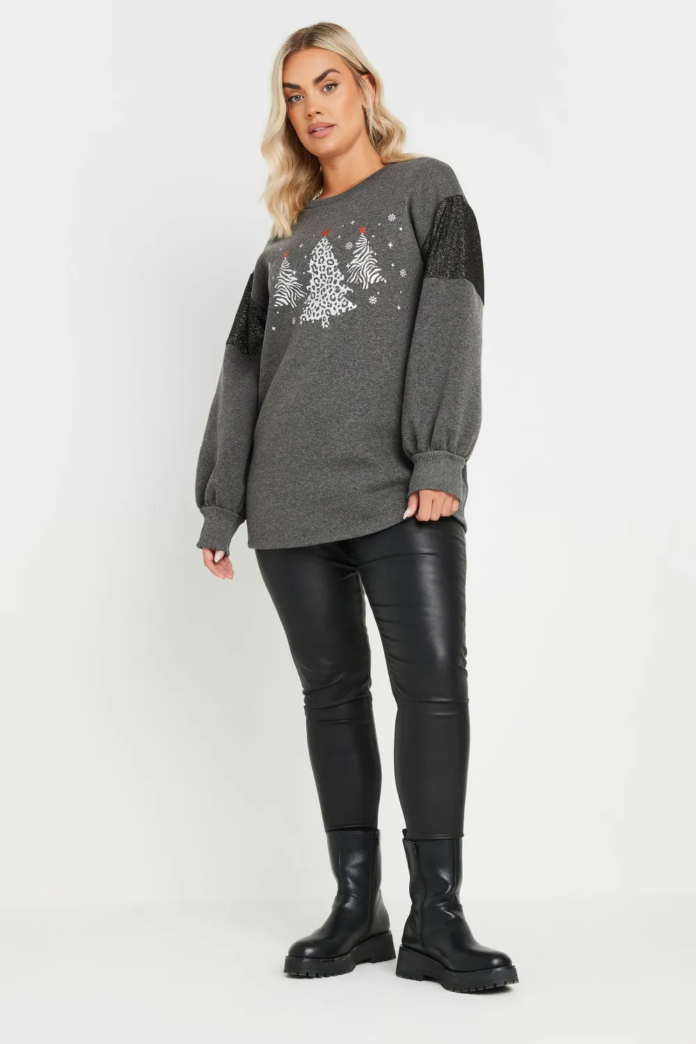 YOURS Curve Navy Blue Metallic Christmas Tree Sweatshirt