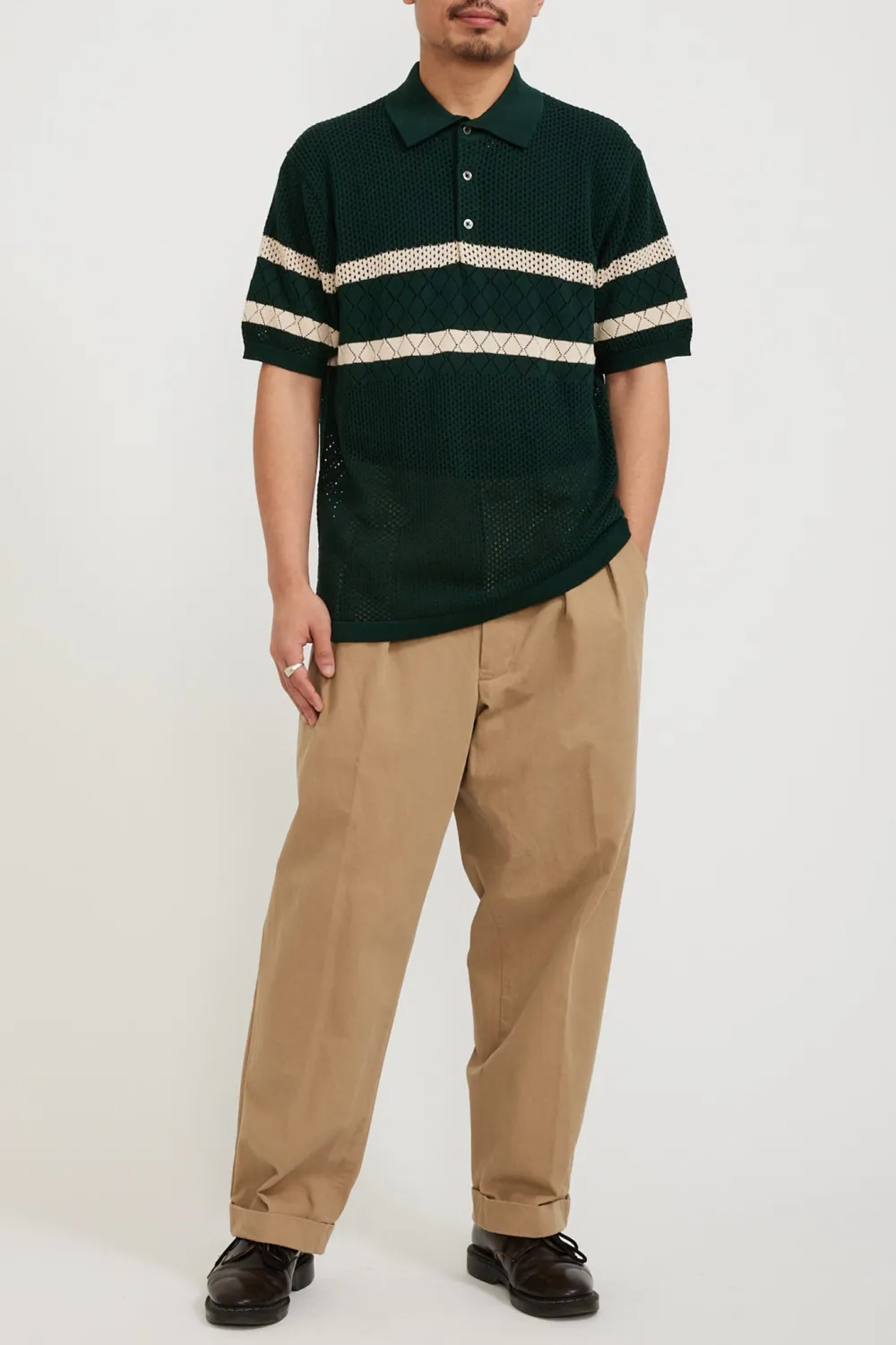 Knit Polo Mesh Stripe Green