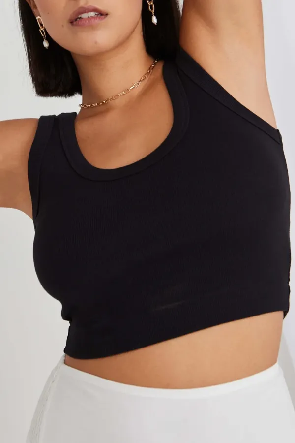 Black Ribbed Crop Tank Top