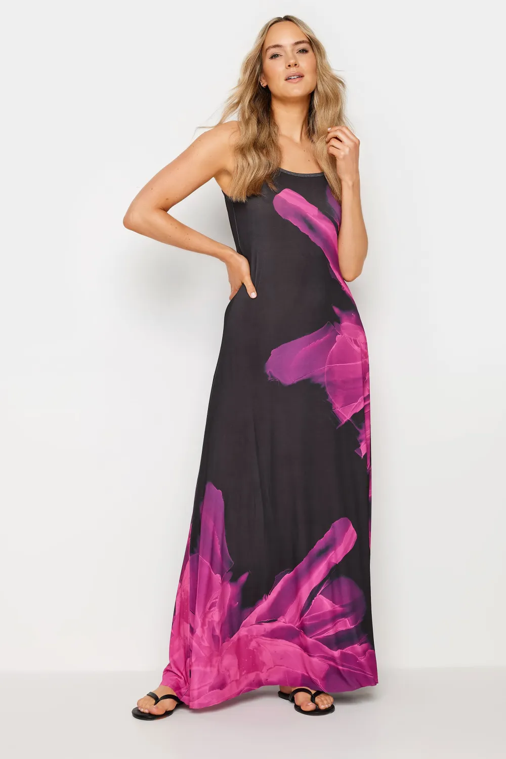 LTS Tall Black & Pink Floral Print Sleeveless Maxi Dress