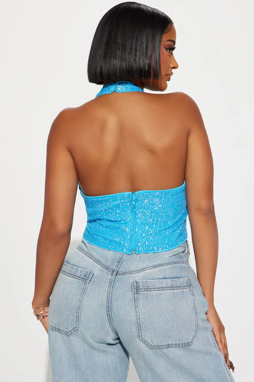 Zoey Sequin Halter Top - Aqua