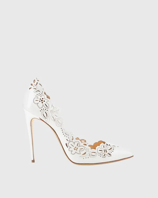 Cutout Pattern Pumps in White