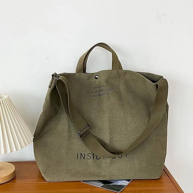 Casual Large-capacity Fashion Shoulder Bag Alphabet Print Zipper Trendy Handbag With Adjustable Strap Women Canvas Shoulder Bag Fashion Big Tote Khaki Black Green