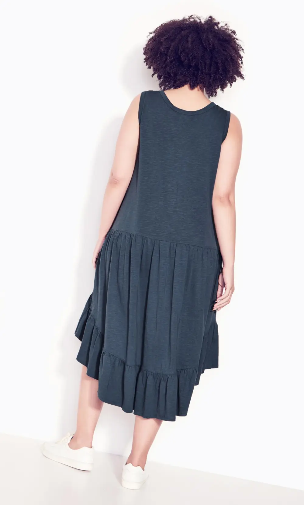 Evans Navy Blue Dipped Frill Hem Midi Dress