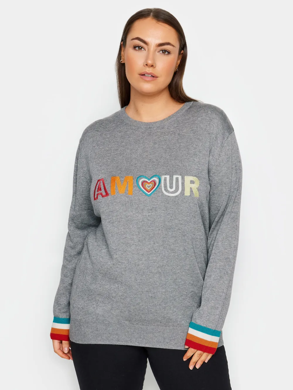 Evans Grey 'Amour' Embroidered Jumper
