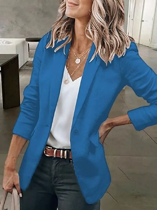 Women's Casual Blazers Clean Fit Fall Open Front Long Sleeve Work Office Jackets Coat claret Dark Grey White Black Blue Traditional / Classic Daily Buttoned Front Turndown Regular Fit S M L XL XXL