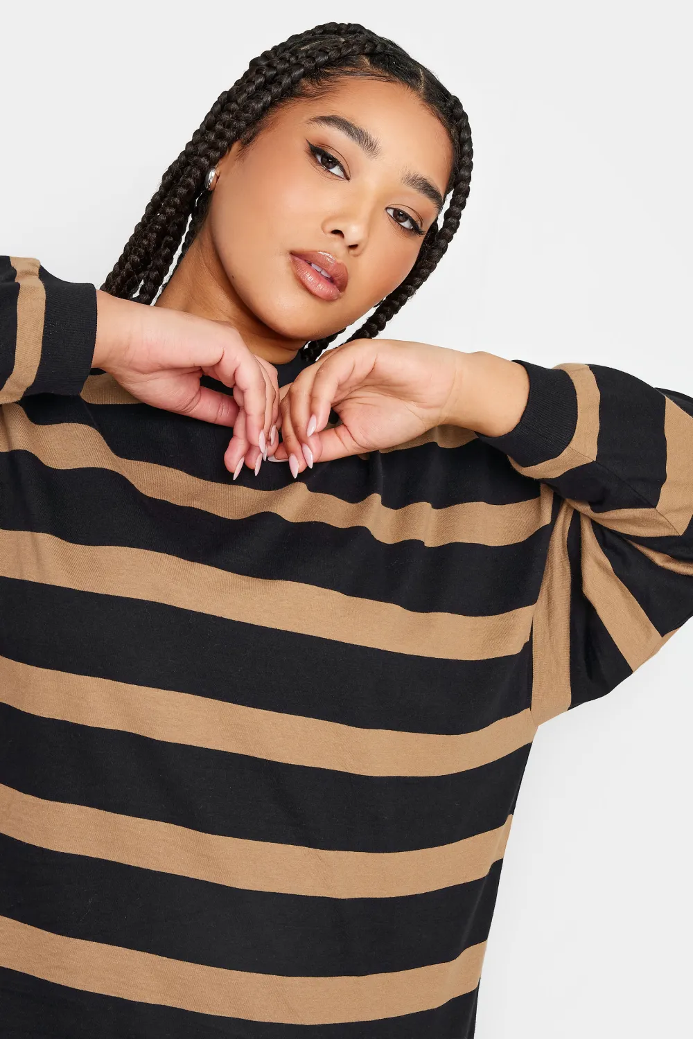 YOURS Curve Beige Brown Stripe Oversized T-Shirt Dress