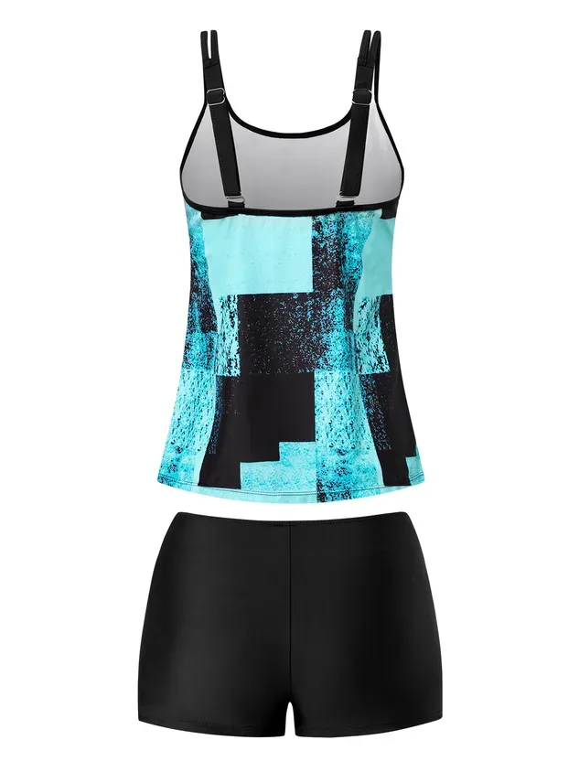 Casual Abstract Printing Scoop Neck Tankinis Two-Piece Set