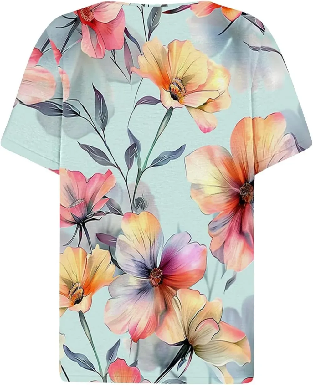 Shirts for Women Casual Printed Summer Tops Short-Sleeved Button V-Neck Tops Blouse Fashion Boho T-Shirts