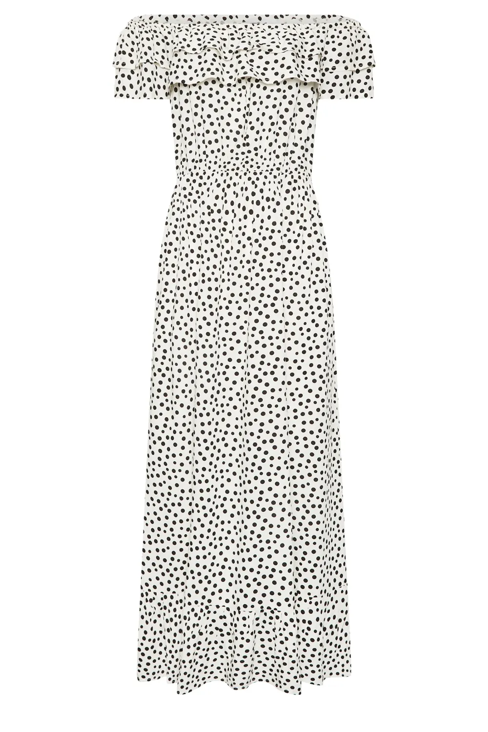 LTS Tall White Polka Dot Bardot Frill Midaxi Dress