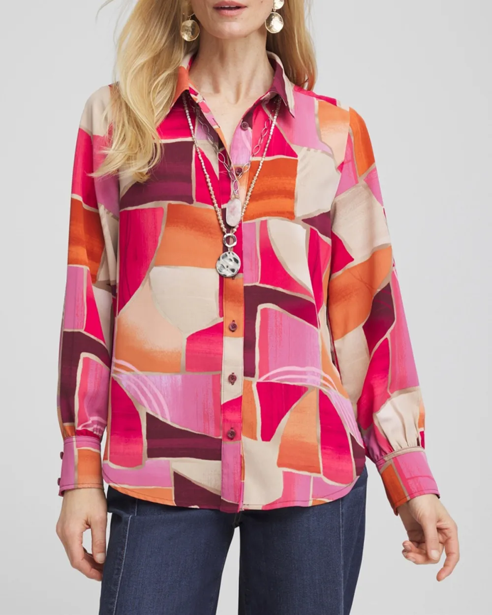 Faux Silk Sunset Collared Shirt
