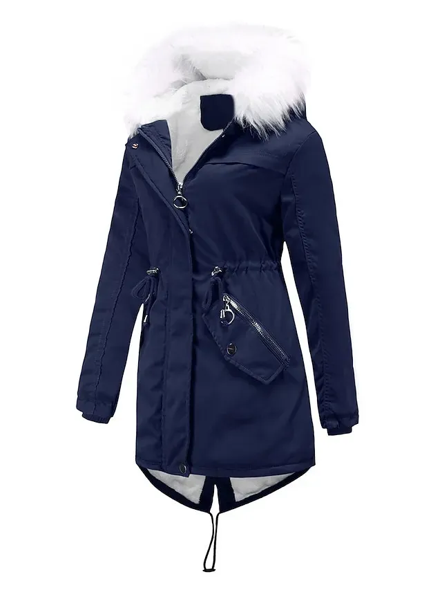 Women's Parka Puffer Coat Thermal Warm Winter Coat Windproof Heated Coat with Fur Collar Fall Zip up Drawstring Fleece Jacket with Pockets Outerwear Pink Black Pink Mid-Length