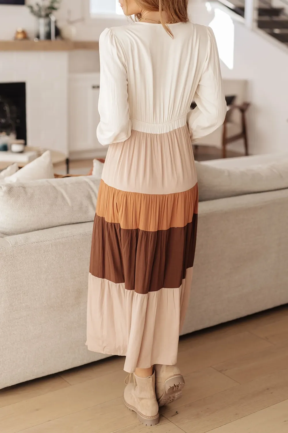 All-Match Temperament Color Blocking V-Neck Dress