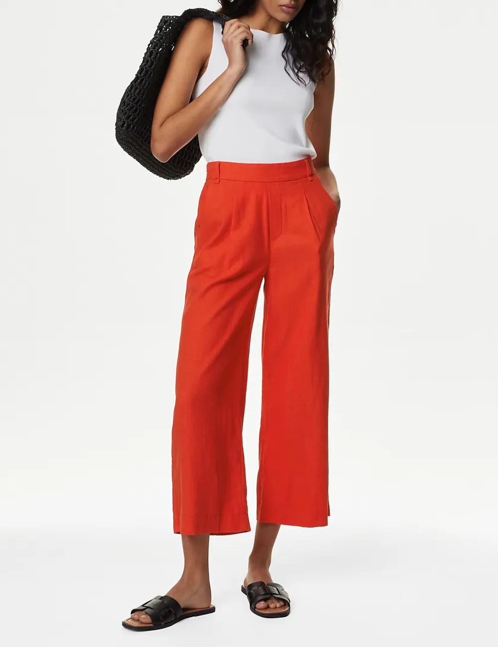 Black Shirred Wide Leg Trousers