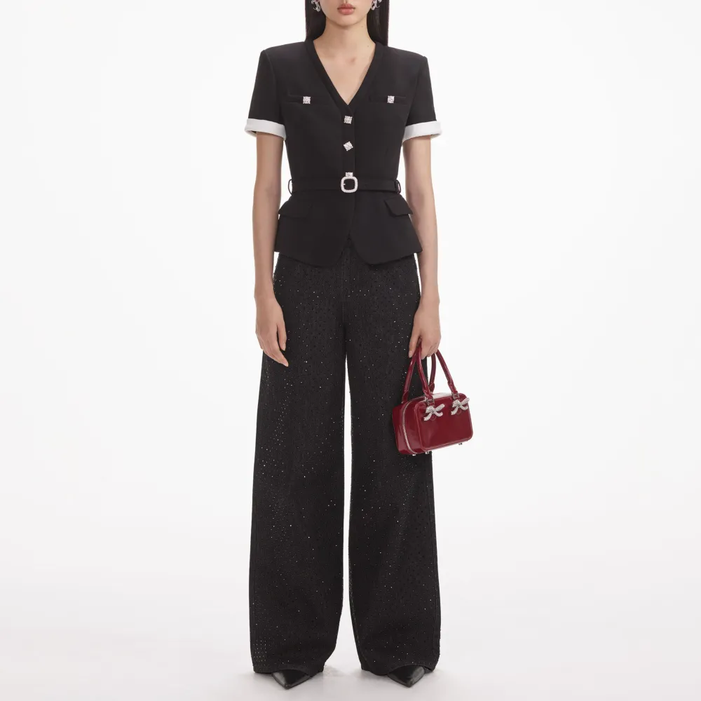 Black Crepe Contrast Top