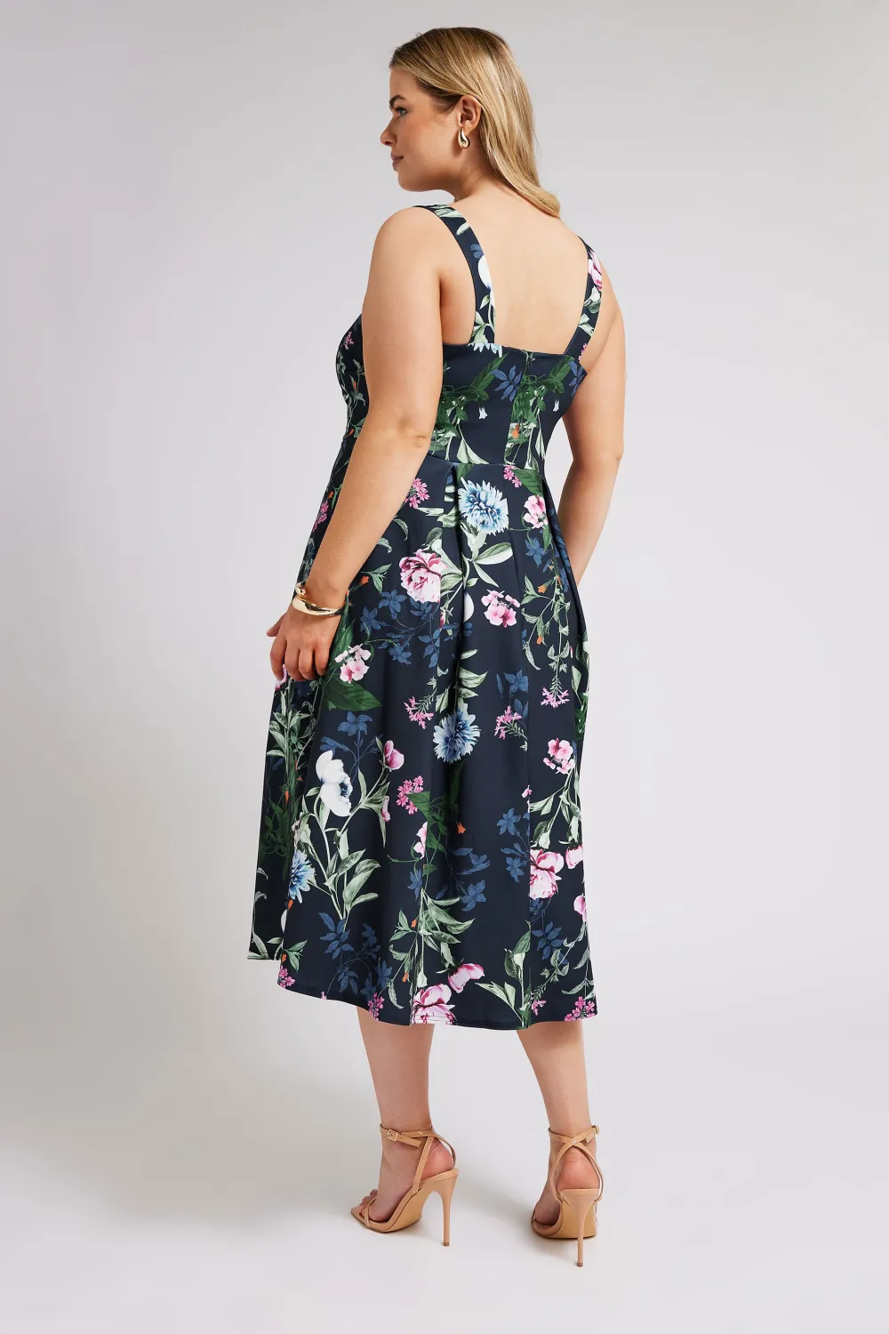 YOURS LONDON Curve Navy Blue Floral V Neck Dress