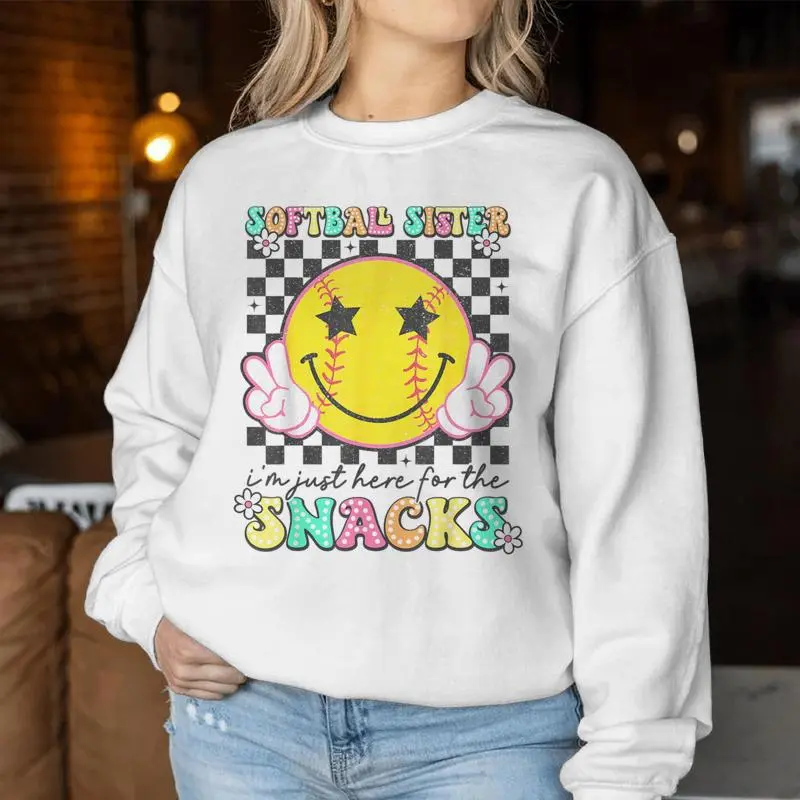 Retro Groovy Softball Sister I'm Just Here For The Snacks Women Sweatshirt