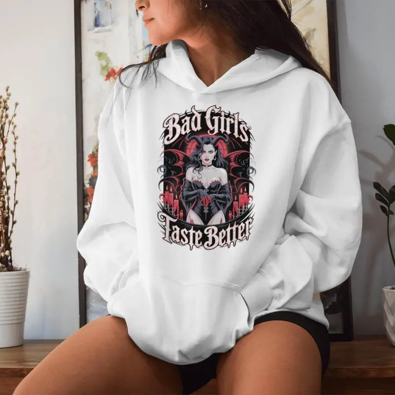 Bad Girls Taste Better Tattoo Lover Vintage Halloween Women Hoodie