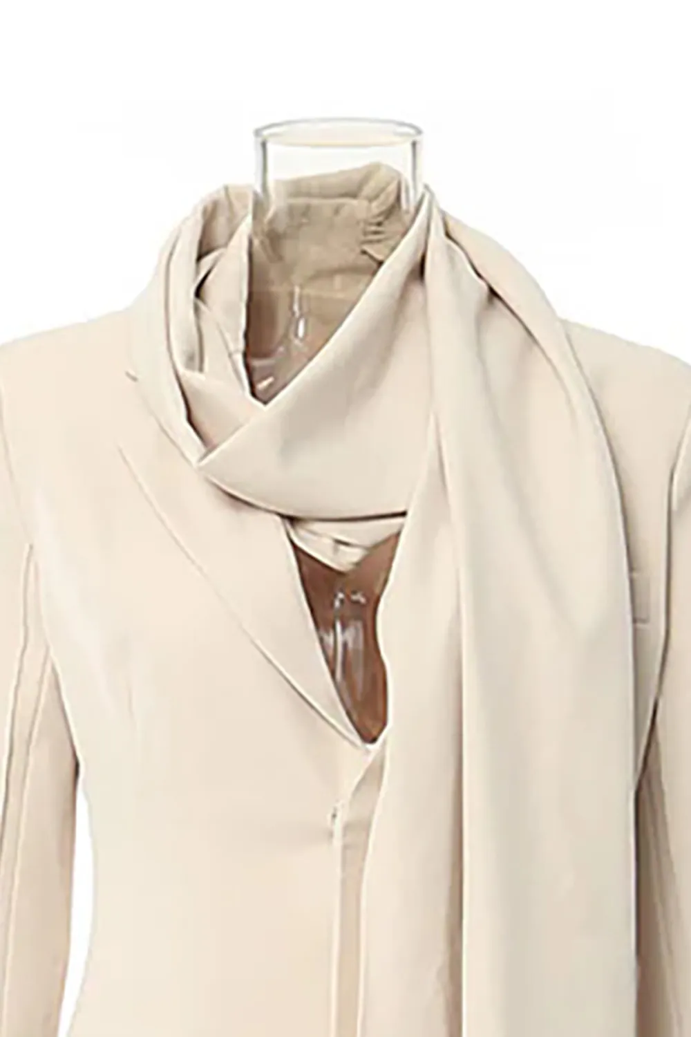 Minimalist Notched Lapel Long Sleeve Cinched Waist Scarf Blazer