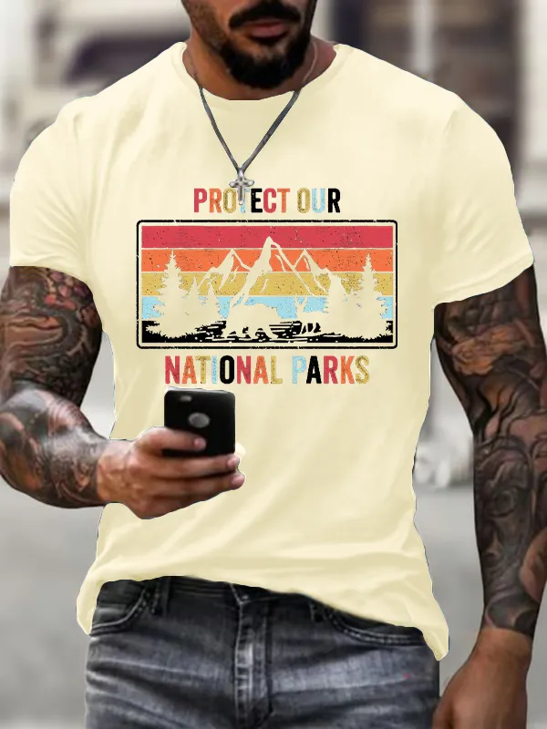 Men'S T-Shirt Cotton Men'S Vintage Preserve Our National Park Printed Casual Crew Collar T-Shirt