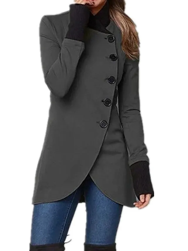 Women's Overcoat Long Pea Coat Single Breasted Stand Collar Trench Coat Christmas Xmas Red Slim Fit Winter Coat Windproof Warm Comtemporary Stylish Casual Jacket Long Sleeve Black Wine Army Green