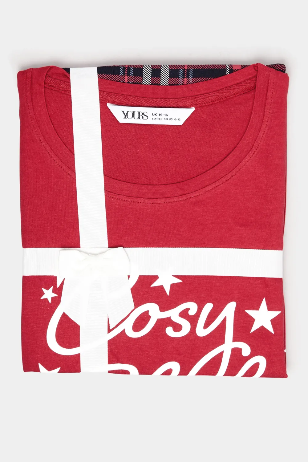 YOURS Curve Red 'Cosy Club' Check Print Wide Leg Pyjama Gift Set