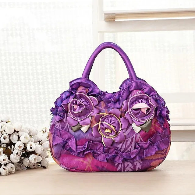 Women's Handbag Silk Party Daily Flower Durable Anti-Dust Solid Color Black Red Blue
