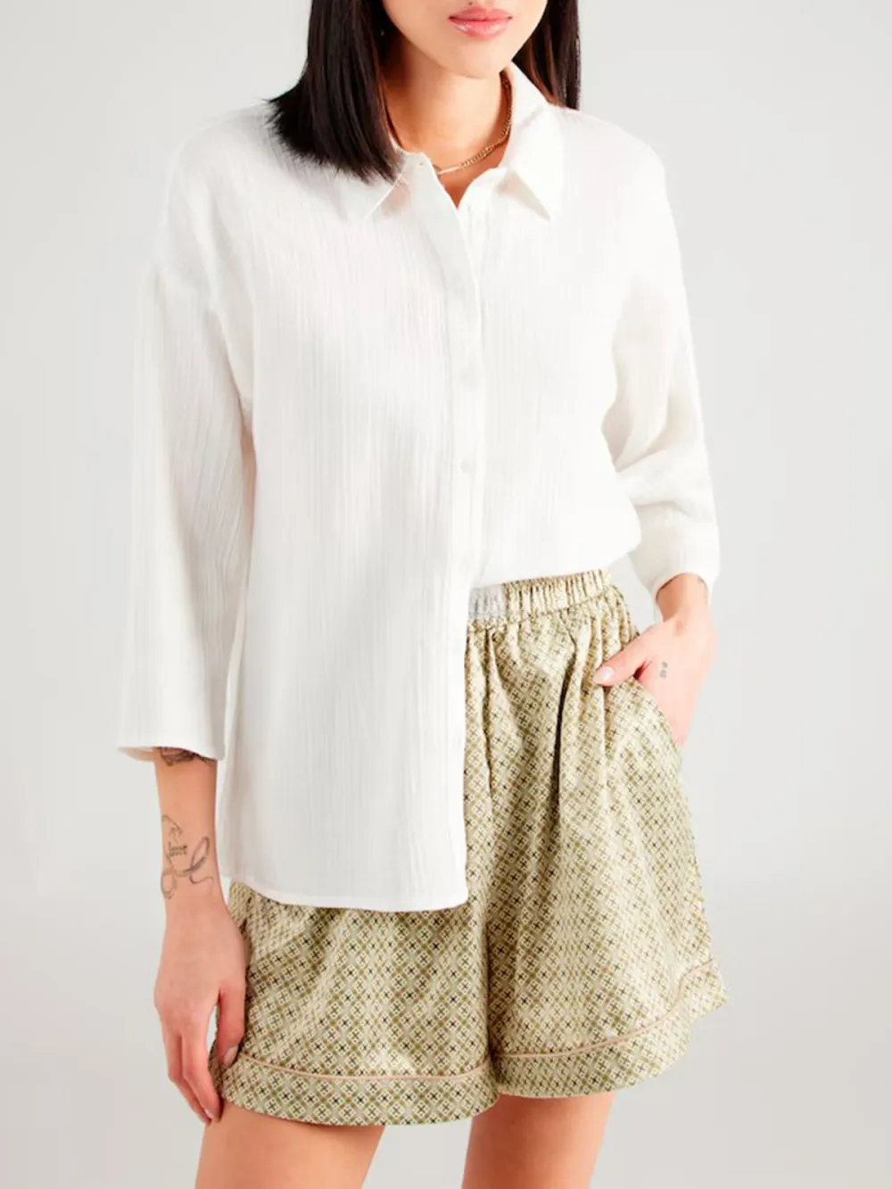 Button Placket Long Sleeve Blouses