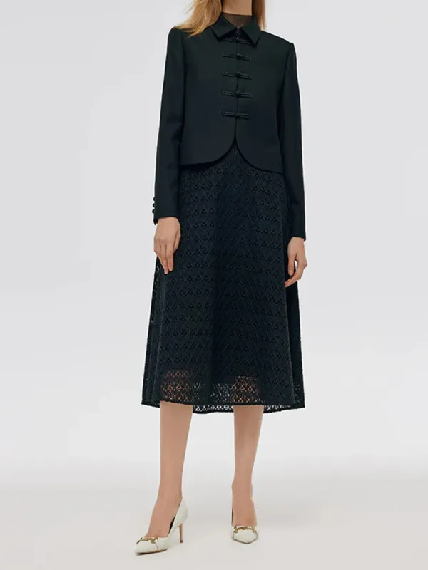 Wool Blend New ChInese-Style Women Crop Jacket