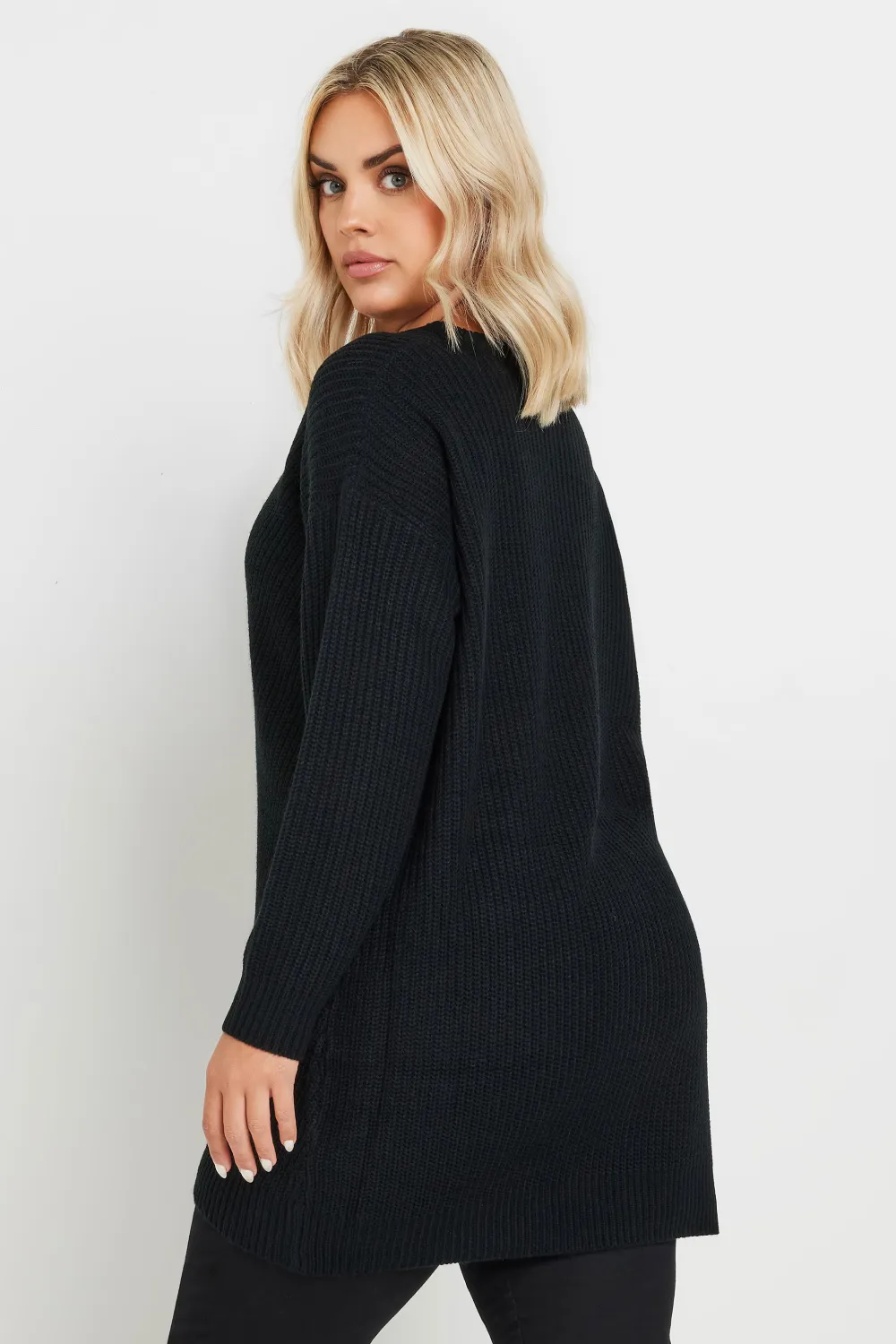 YOURS Curve Black & White Essential Knitted Jumper