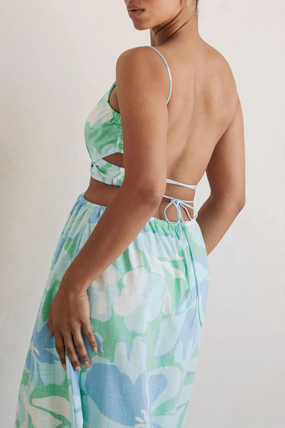 Floral Print Spaghetti Strap Cut Out Midi Dress