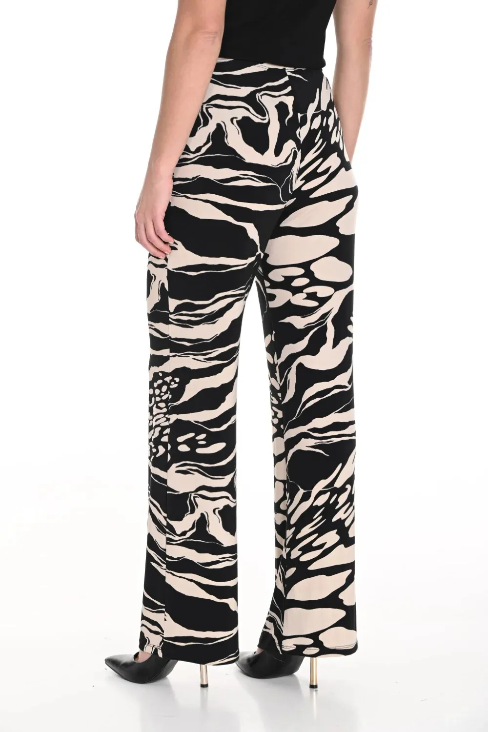 Black and Champagne Zebra - Print Wide Pants