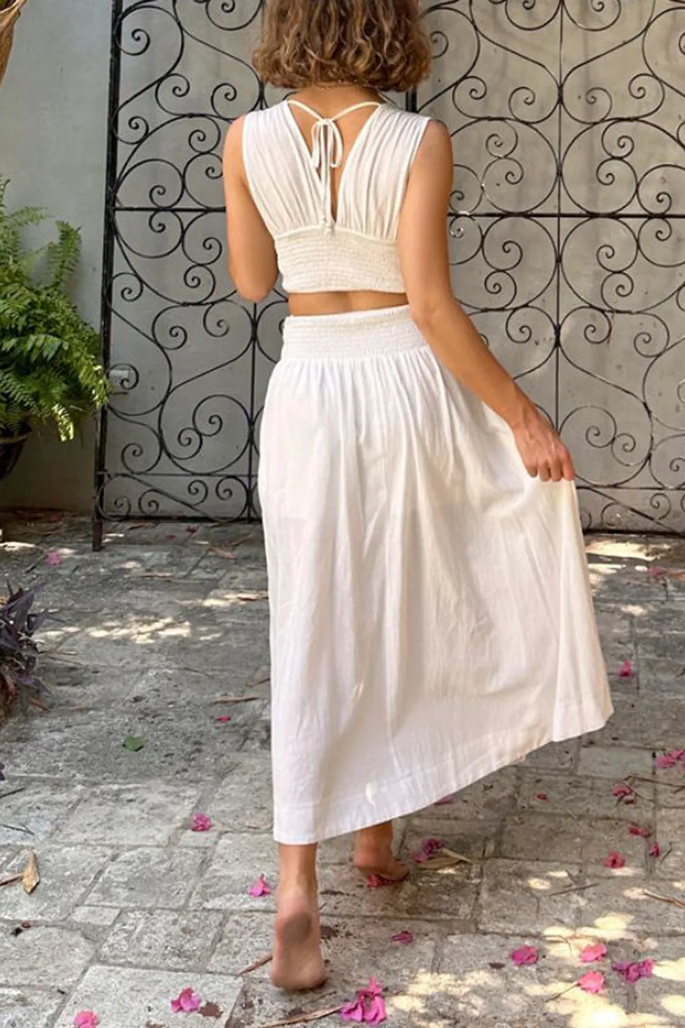 White Cotton And Linen Long Skirt