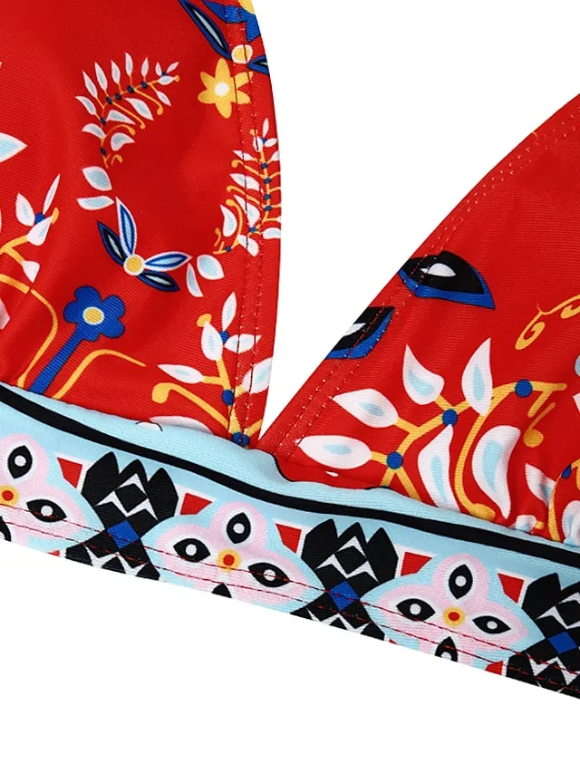 Women's Swimwear Bikini Bathing Suits 2 Piece Normal Swimsuit Halter 2 Piece Sexy Floral Print Light Green Pink Purple Padded V Wire Bathing Suits Sports Vacation Beach Wear