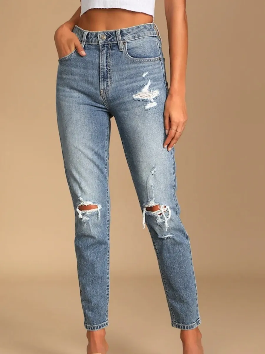Casual Ripped Ankle Jeans