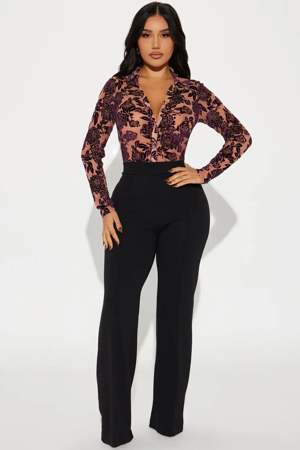 Vivienne Velvet Top - Brown Combo