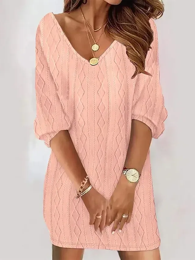 Women's Sweater Dress Jumper Dress Casual Dress Mini Dress Knitwear Fashion Basic Daily Date Going out Weekend V Neck Long Sleeve Ribbed 2023 Loose Fit Pink S M L XL XXL 3XL