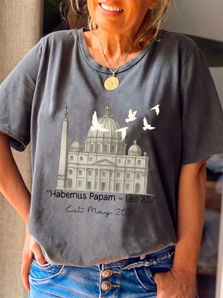 Women'S 2025 Habemus Papam Pope Leo Xiv Round-Neck Short-Sleeved T-Shirt