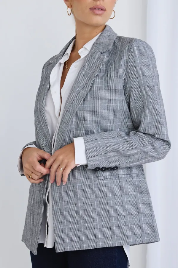 Light Grey Check Boyfriend Fit Blazer