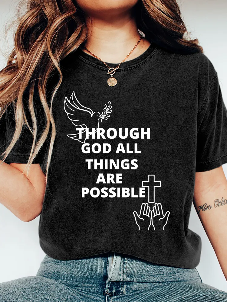 Women'S Through God All Things Are Possible Print T-Shirt