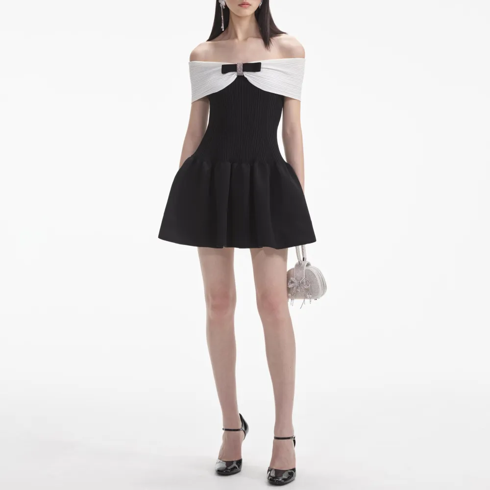 Black Knit Bow Mini Dress
